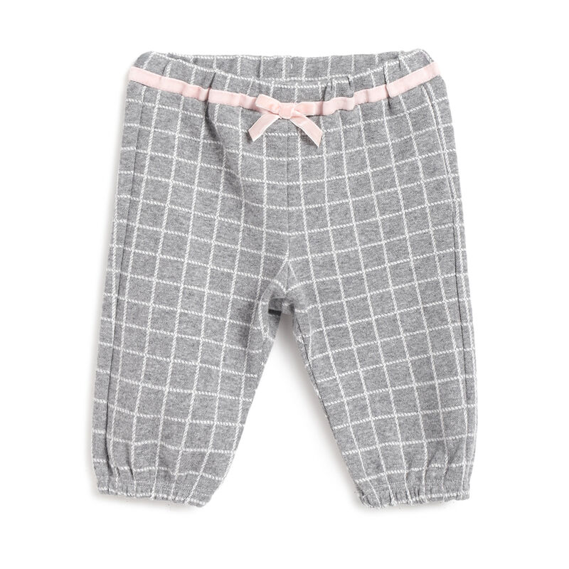 Girls Medium Grey Checkered Long Trousers image number 0